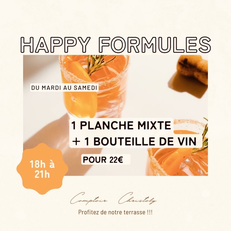 HAPPY BOTTLE : planche mixte et bouteille de vin